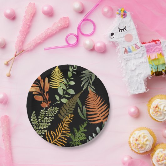 Kleurrijk Retro Bloemen Varen Botanisch Blad Papieren Bordje (Feest)