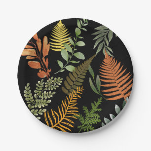 Kleurrijk Retro Bloemen Varen Botanisch Blad Papieren Bordje
