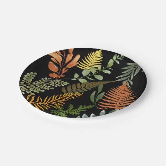 Kleurrijk Retro Bloemen Varen Botanisch Blad Papieren Bordje (Gekanteld)