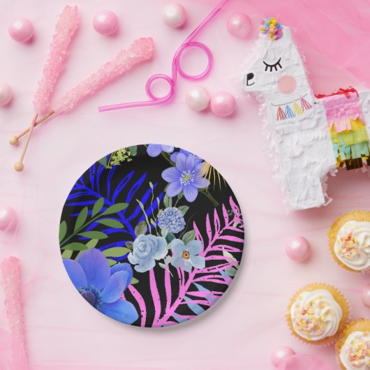 Kleurrijk Retro Bloemen Varen Botanisch Blad Papieren Bordje (Feest)