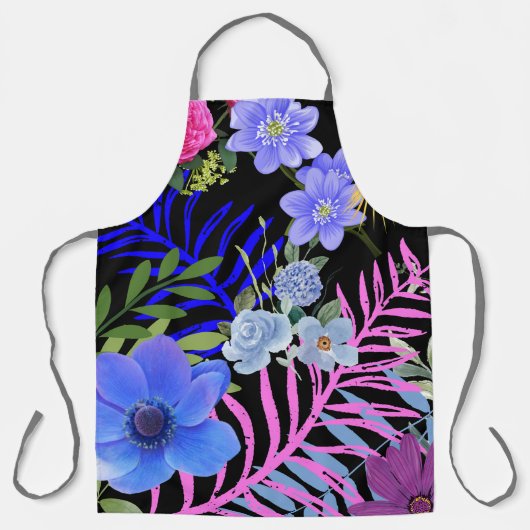 Kleurrijk Retro Bloemen Varen Botanisch Blad Schort (Voorkant)