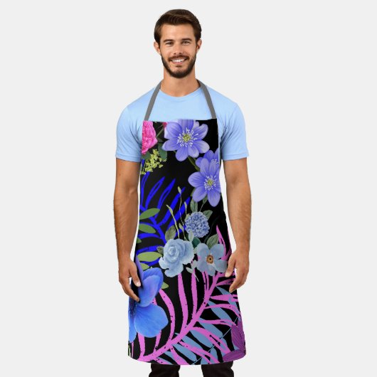 Kleurrijk Retro Bloemen Varen Botanisch Blad Schort (Gedragen)