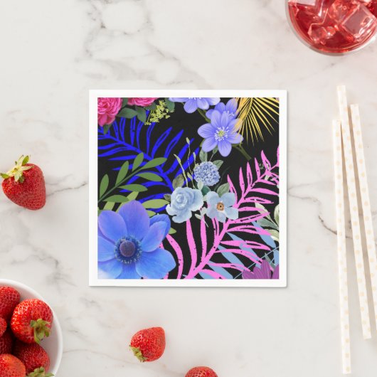 Kleurrijk Retro Bloemen Varen Botanisch Blad Servet (Insitu)