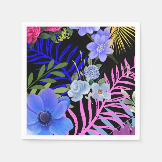 Kleurrijk Retro Bloemen Varen Botanisch Blad Servet (Voorkant)