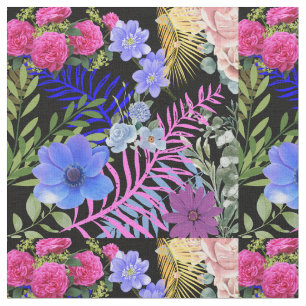 Kleurrijk Retro Bloemen Varen Botanisch Blad Stof