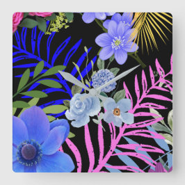 Kleurrijk Retro Bloemen Varen Botanisch Blad Vierkante Klok