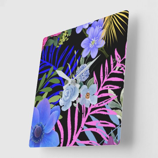 Kleurrijk Retro Bloemen Varen Botanisch Blad Vierkante Klok (Hoek)