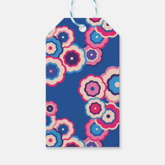 Kleurrijk retro bloemmotief cadeaulabel (Voorkant)