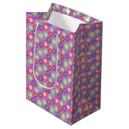 Kleurrijk Retro Bloemmotief Paars Roze Groen Medium Cadeauzakje