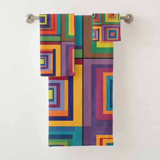 Kleurrijk retro blokontwerp bad handdoek (Insitu)