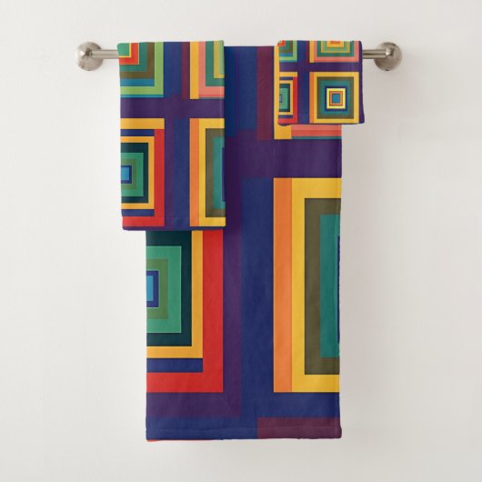 Kleurrijk retro blokontwerp bad handdoek (Insitu)