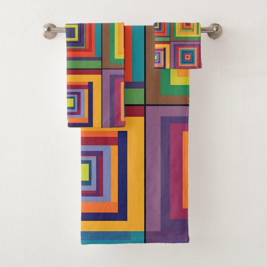 Kleurrijk retro blokontwerp bad handdoek (Insitu)