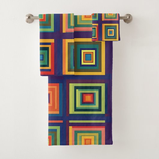 Kleurrijk retro blokontwerp bad handdoek (Insitu)