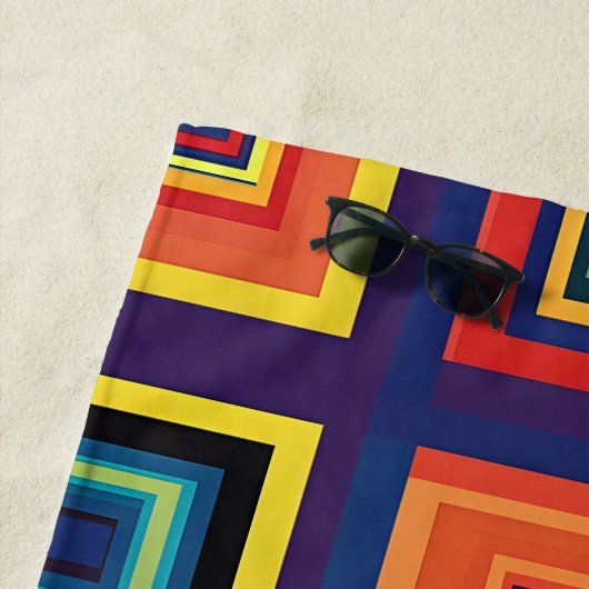 Kleurrijk retro blokontwerp strandlaken (In situ)