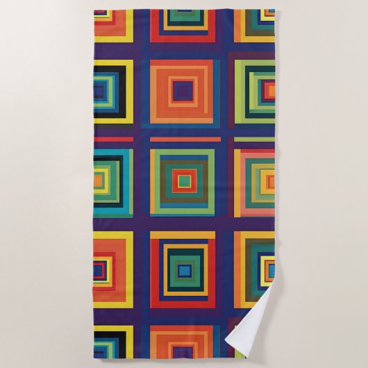 Kleurrijk retro blokontwerp strandlaken (Voorkant)