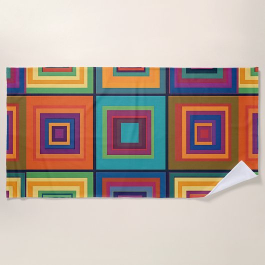 Kleurrijk retro blokontwerp strandlaken (Voorkant)