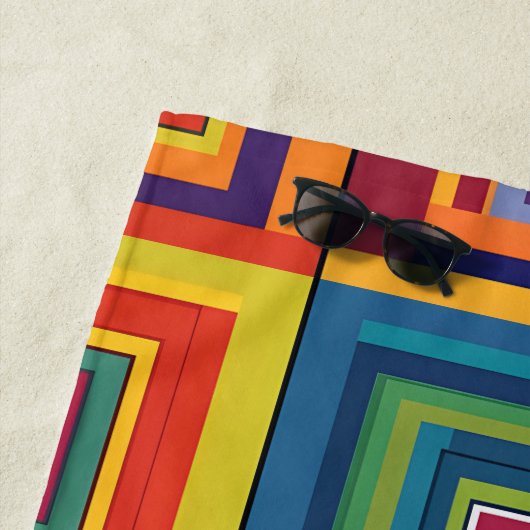 Kleurrijk retro blokontwerp strandlaken (In situ)