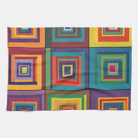 Kleurrijk retro blokontwerp theedoek (Horizontaal)