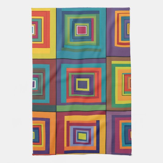 Kleurrijk retro blokontwerp theedoek (Verticaal)