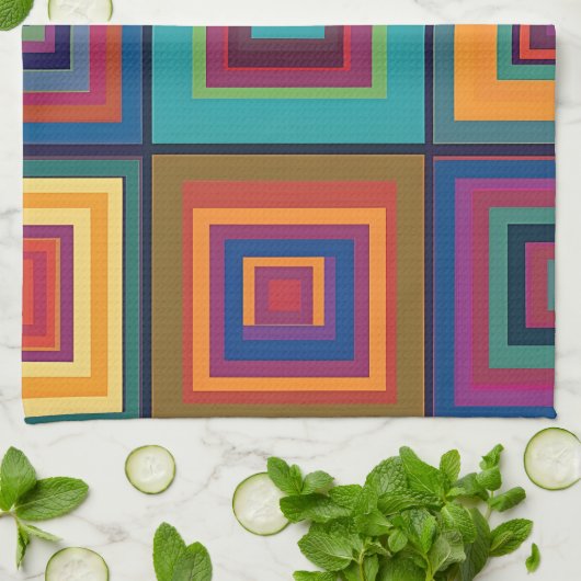 Kleurrijk retro blokontwerp theedoek (Gevouwen)