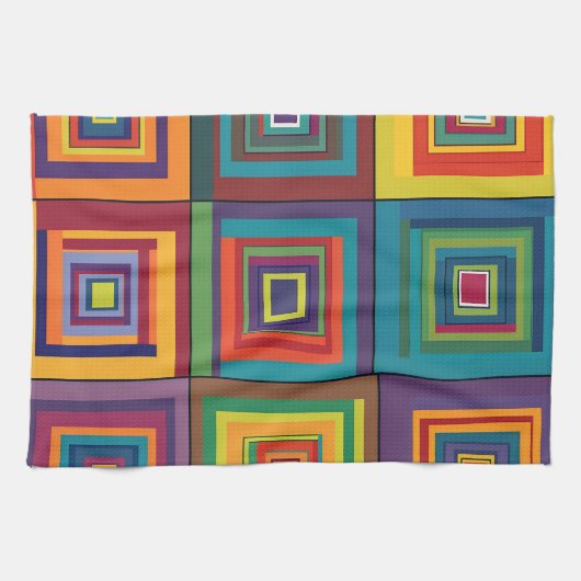 Kleurrijk retro blokontwerp theedoek (Horizontaal)