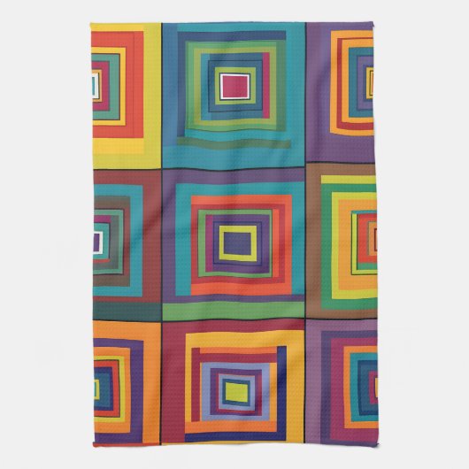 Kleurrijk retro blokontwerp theedoek (Verticaal)