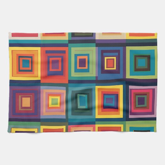Kleurrijk retro blokontwerp theedoek (Horizontaal)