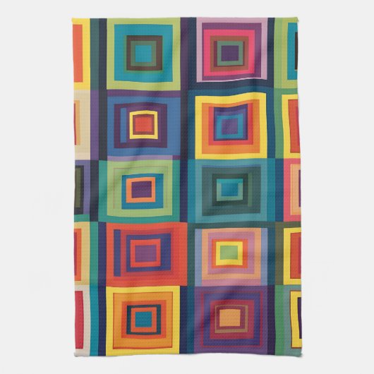 Kleurrijk retro blokontwerp theedoek (Verticaal)
