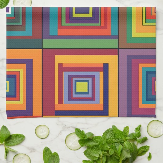 Kleurrijk retro blokontwerp theedoek (Gevouwen)