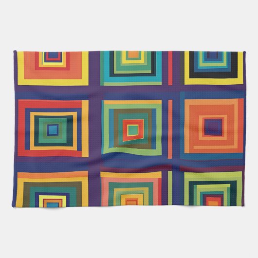 Kleurrijk retro blokontwerp theedoek (Horizontaal)