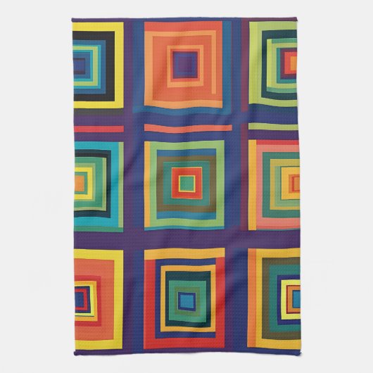 Kleurrijk retro blokontwerp theedoek (Verticaal)