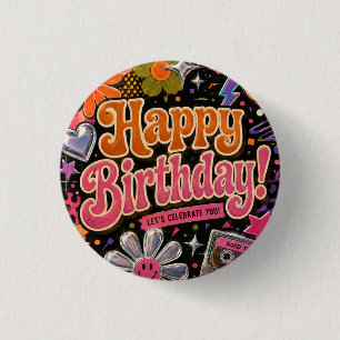 Kleurrijk Retro-Geïnspireerd Ontwerp met Typografi Ronde Button 3,2 Cm