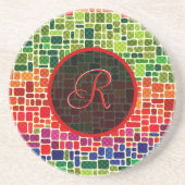 Kleurrijk Retro Geometrisch Patroon-Monogram Zandsteen Onderzetter (Voorkant)
