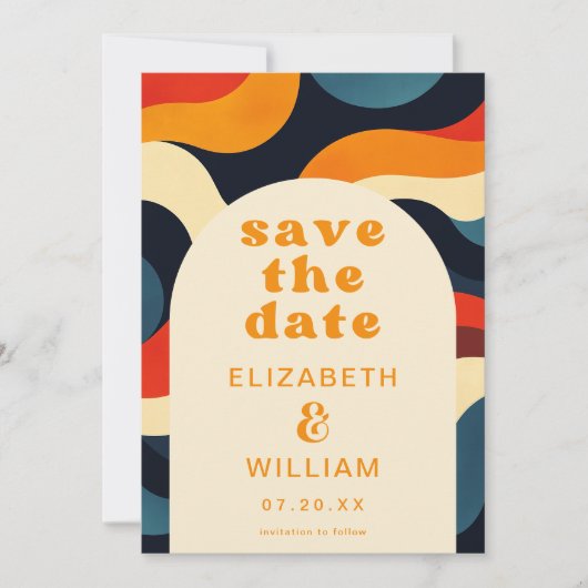 Kleurrijk Retro Golvend Boho Bruiloft Save The Date (Voorkant)