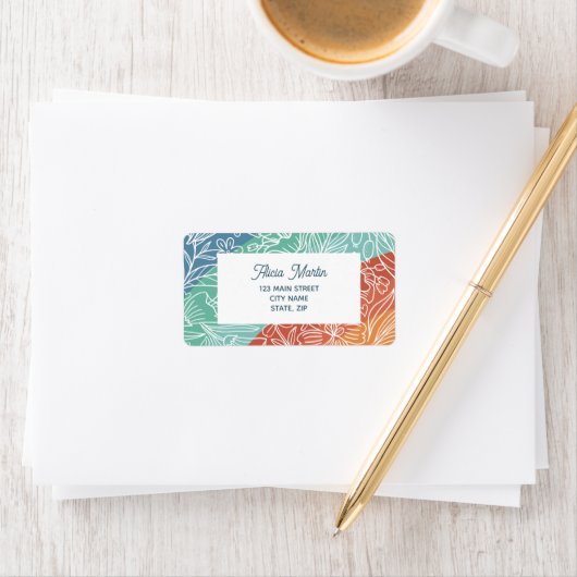 Kleurrijk Retro Groovy Regenboog Bloemen Adres Etiket (Insitu)