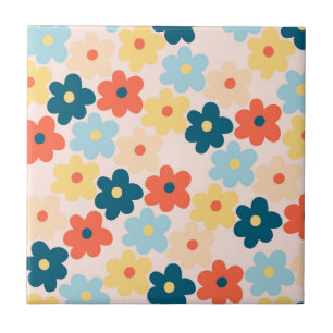 Kleurrijk Retro Hippie Bloemmotief Tegeltje