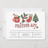 Kleurrijk Retro Kerstfeest Kaart (Voorkant)