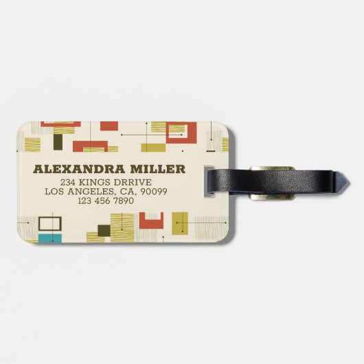 Kleurrijk retro Mid-Century geometrisch patroon Bagagelabel (Achterkant horizontaal)