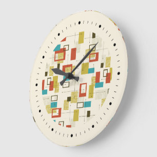 Kleurrijk Retro Mid-Century geometrisch patroon Grote Klok