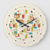 Kleurrijk Retro Mid-Century geometrisch patroon Grote Klok (Voorkant)
