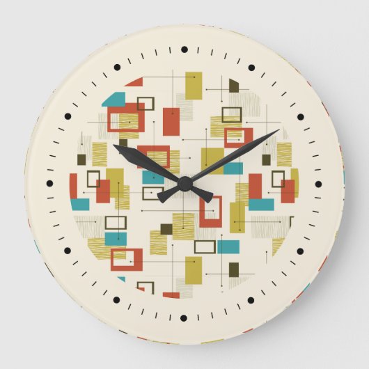 Kleurrijk Retro Mid-Century geometrisch patroon Grote Klok (Voorkant)