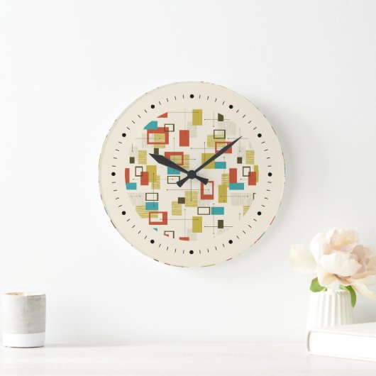 Kleurrijk Retro Mid-Century geometrisch patroon Grote Klok (Huis)