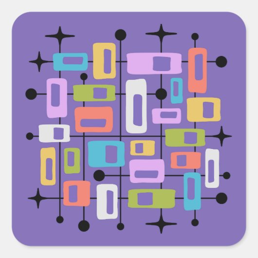 Kleurrijk Retro Midden Eeuw Modern Atomair Abstrac Vierkante Sticker (Voorkant)
