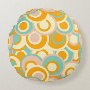 Kleurrijk retro patroon in pasteltinten oranje rond kussen