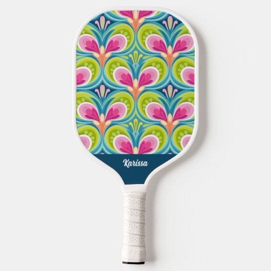 Kleurrijk Retro Patroon Monogram Naam Pickleball Paddle (Achterkant)