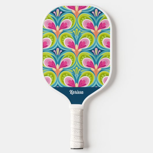 Kleurrijk Retro Patroon Monogram Naam Pickleball Paddle (Voorkant)