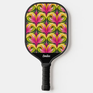 Kleurrijk Retro Patroon Monogram Naam Pickleball Paddle