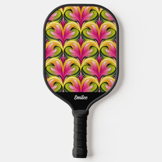 Kleurrijk Retro Patroon Monogram Naam Pickleball Paddle (Achterkant)