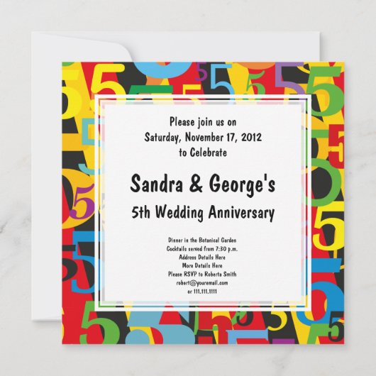 Kleurrijk Retro Patroon voor Vijfde Trouwdag Kaart (Achterkant)