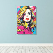 Kleurrijk Retro Pop Art Portret Canvas Afdruk (Insitu (Houten vloer))